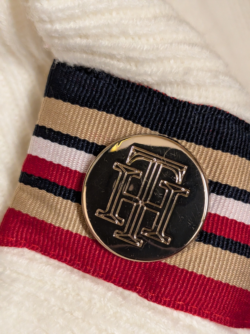 Tommy Hilfiger Ivory Gold Button Preppy Sweater XS